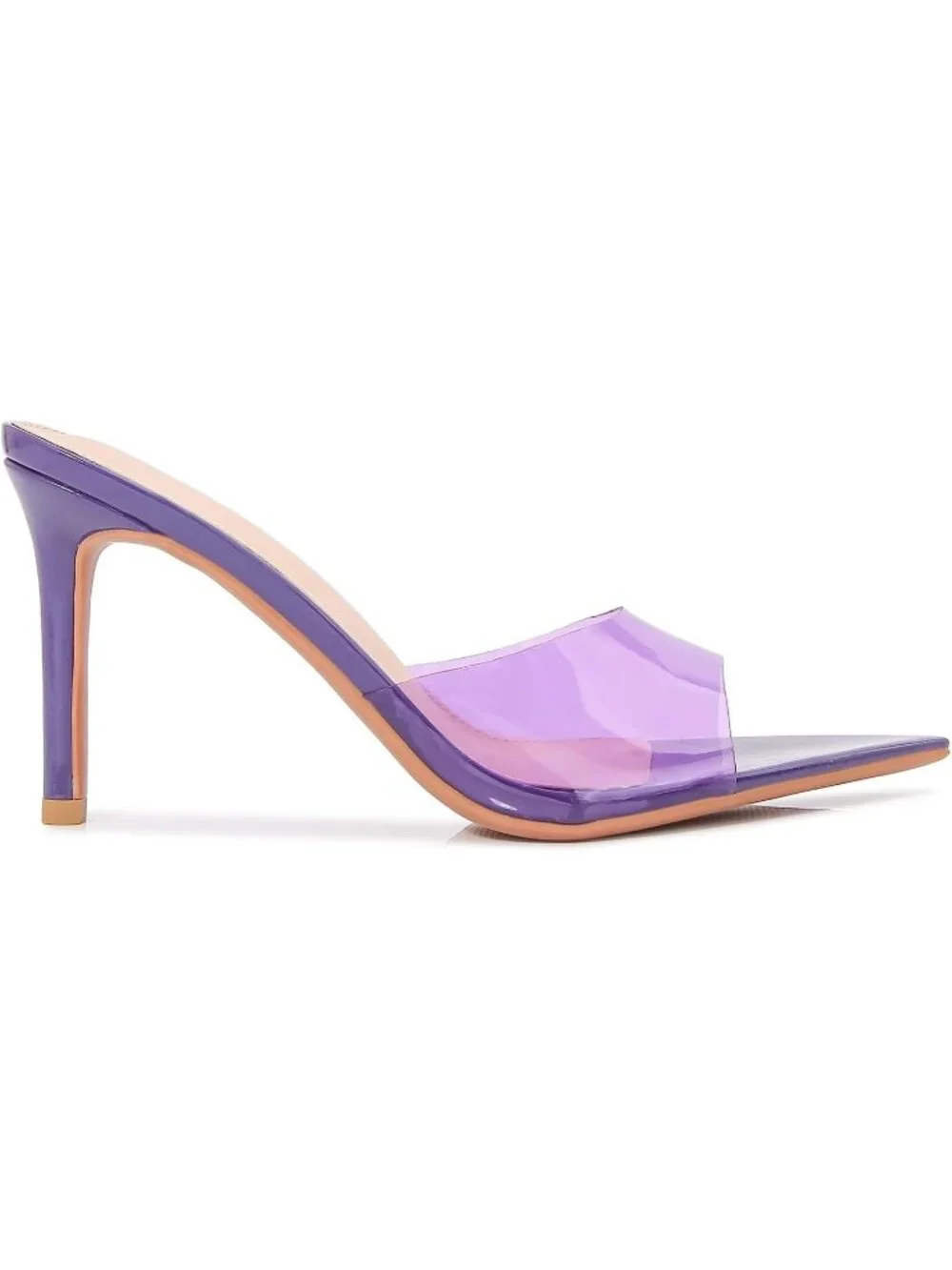Women's Purple Clear Pointed Open Toe Stiletto Heel Slide Sandals Transparent